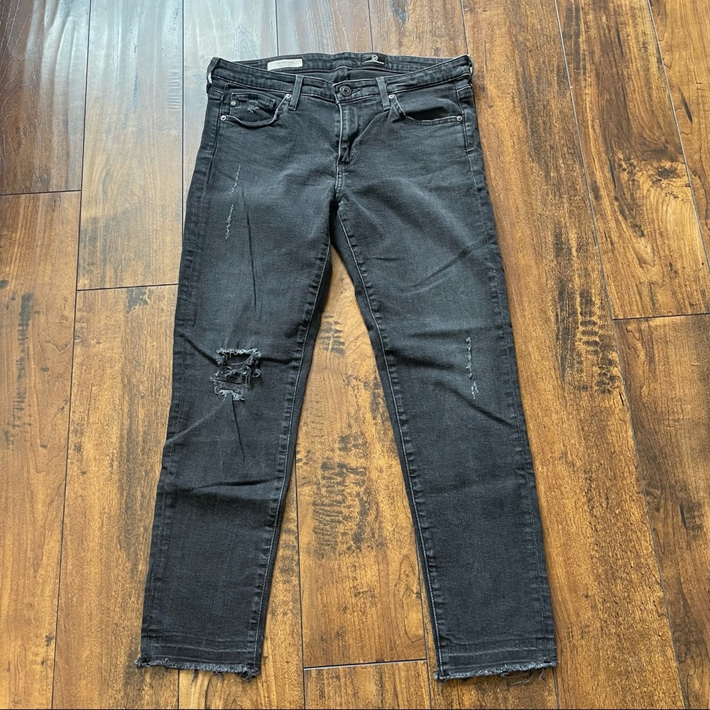 AG Black Distressed Crop Jeans